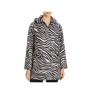 JANE POST Womens Black Hooded Button Placket Swing Animal Print Coat Size: M